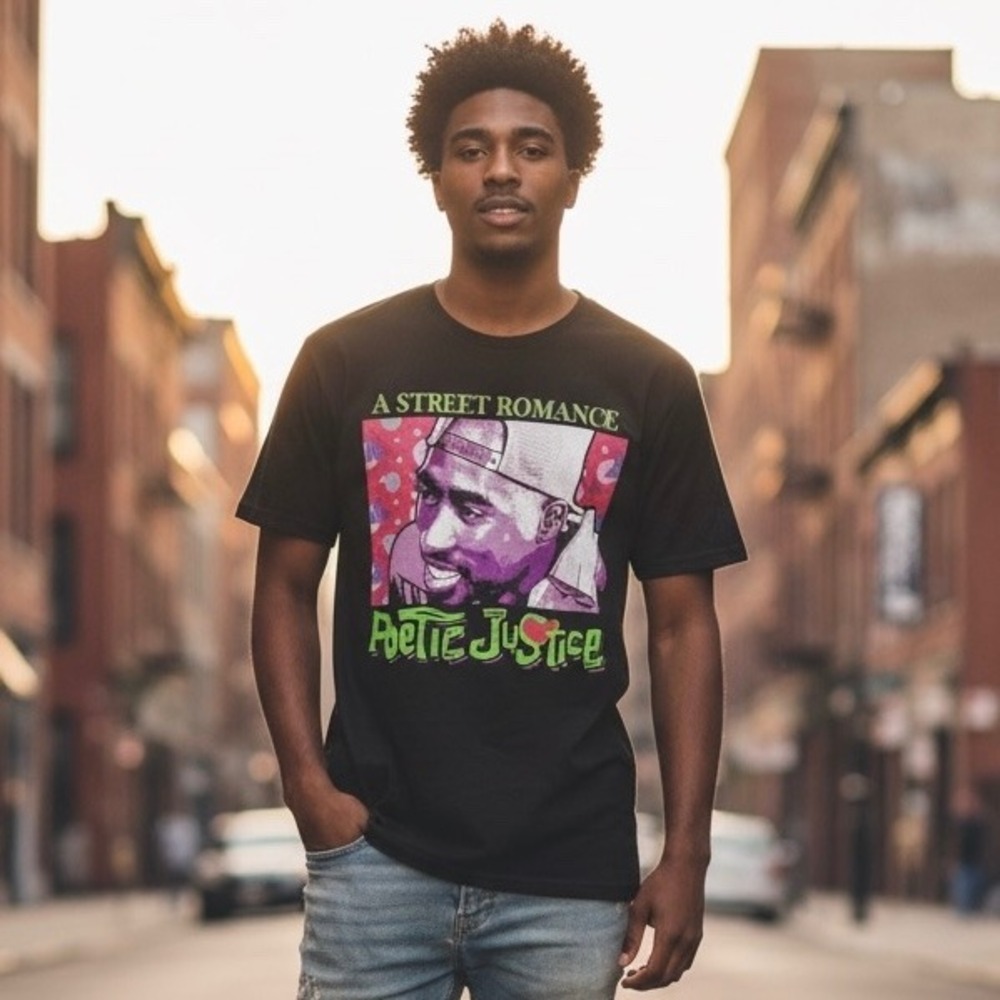 Poetic Justice Tupak Philcos Shirt Unisex Large Street Romance Black Pink Green